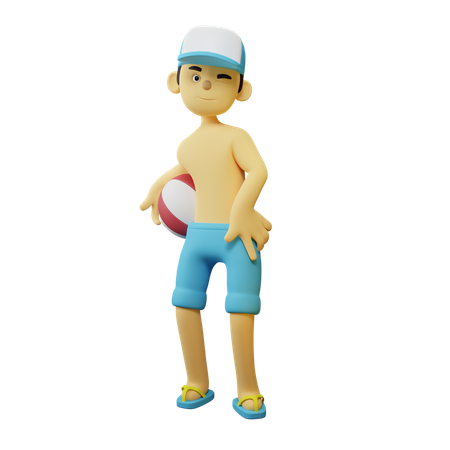 Boy Bring Volley Ball 3D Illustration