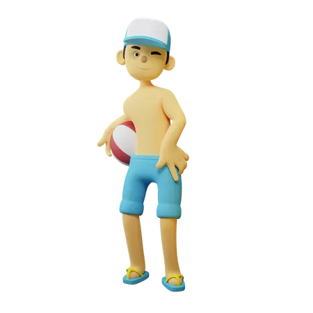 Boy Bring Volley Ball  3D Illustration
