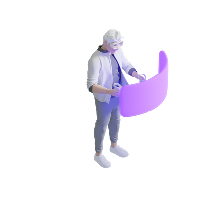 Boy Browsing on computer with vr glasses  3D Icon