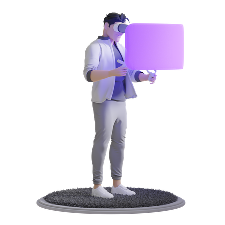 Boy Browsing on computer with vr glasses  3D Icon