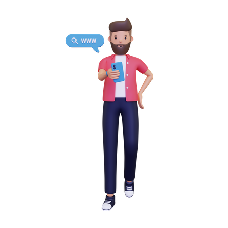 Boy browsing using smartphone  3D Icon