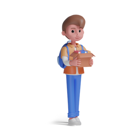 Boy carrying box  3D Illustration