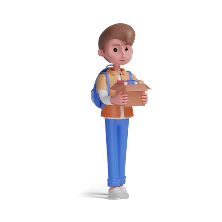 Boy carrying box  3D Illustration