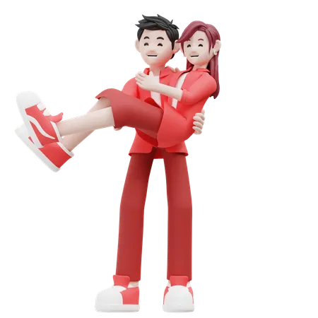 Boy Carrying Girl  3D Illustration
