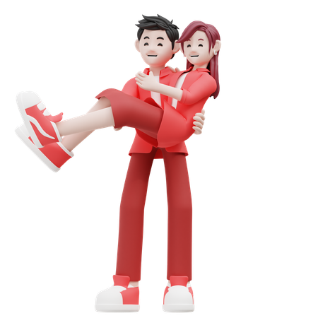 Boy Carrying Girl  3D Illustration