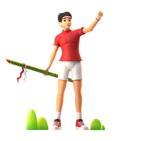 Boy Carrying Sharpened Bamboo Indonesian Independence Day  3D Icon