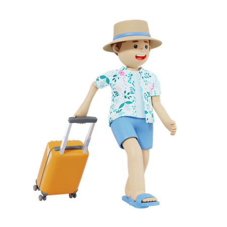 Boy Carrying Suitcase  3D Illustration