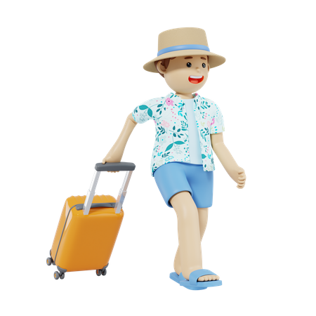 Boy Carrying Suitcase 3D Illustration