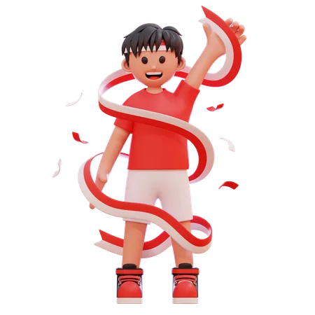 Boy Celebrate Indonesian Independence  3D Illustration