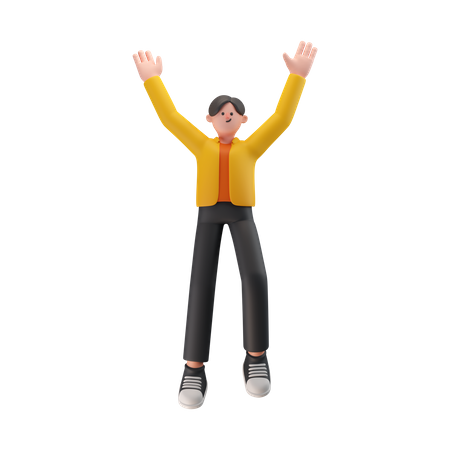 Boy Celebrates Success  3D Illustration