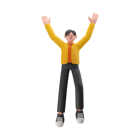 Boy Celebrates Success  3D Illustration