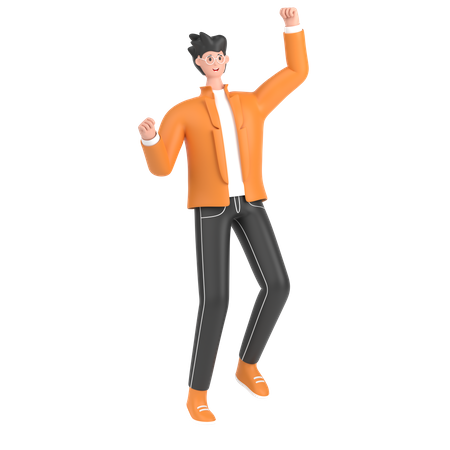 Boy celebrates success with dance  3D Illustration