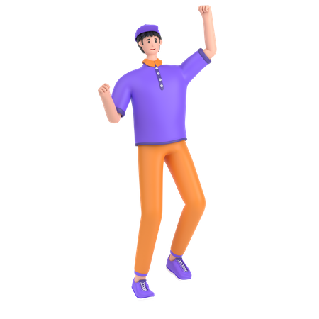 Boy celebrates success with dance  3D Illustration