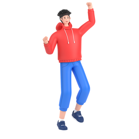 Boy celebrates success with dance  3D Illustration