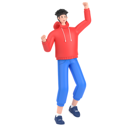 Boy celebrates success with dance 3D Illustration