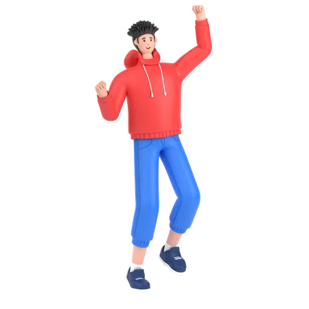Boy celebrates success with dance  3D Illustration