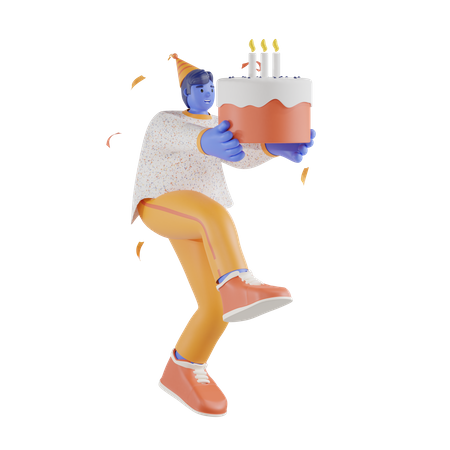 Boy Celebrating Birthday with cake  3D Illustration