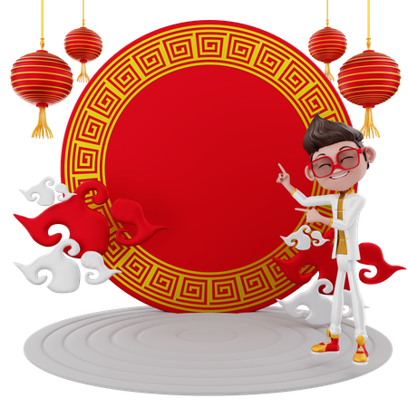 Boy celebrating Chinese new year 3D Illustration