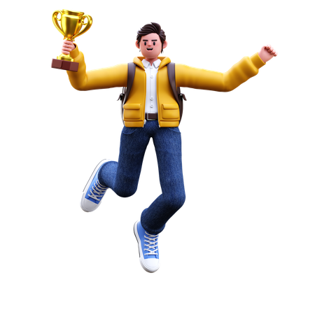 Boy celebrating his success  3D Illustration