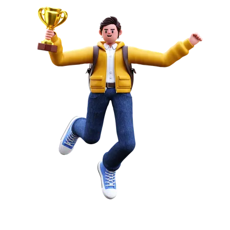 Boy celebrating his success  3D Illustration
