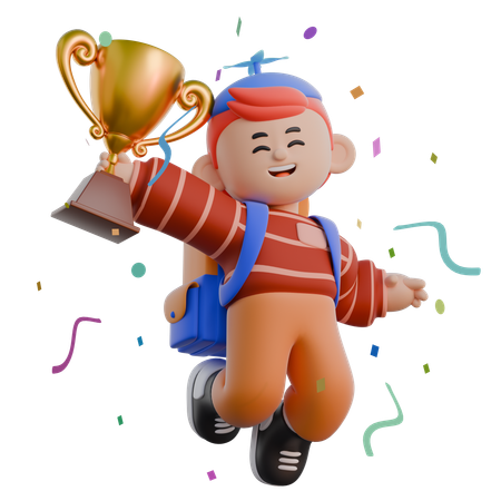 Boy Celebrating Victory  3D Illustration