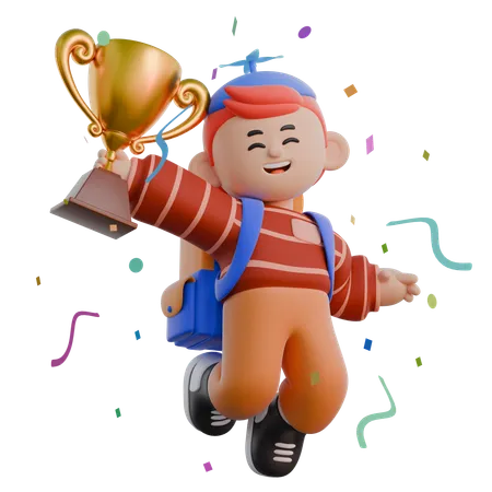 Boy Celebrating Victory  3D Illustration