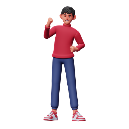 Boy Celebrating Victory  3D Illustration