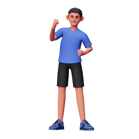 Boy Celebrating Victory  3D Illustration