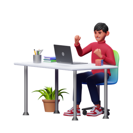 Boy Celebrating Work Success  3D Illustration