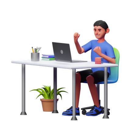 Boy Celebrating Work Success 3D Illustration