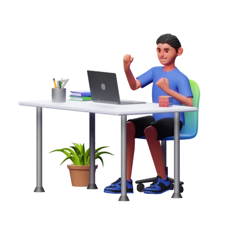 Boy Celebrating Work Success 3D Illustration