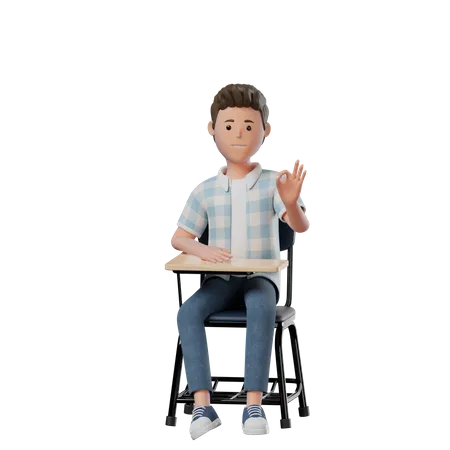 Boy Chair Agreed  3D Illustration