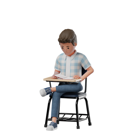 Boy Chair Learning  3D Illustration