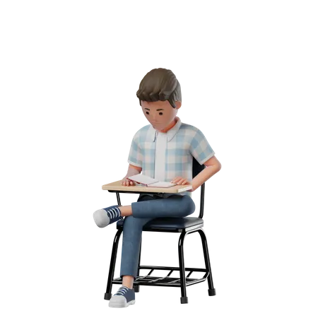 Boy Chair Learning  3D Illustration