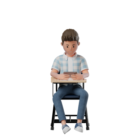 Boy Chair with Smartphone  3D Illustration
