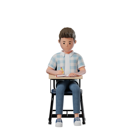 Boy Chair Writing  3D Illustration