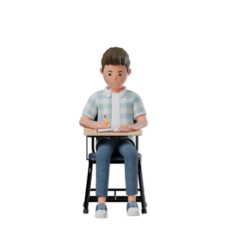 Boy Chair Writing  3D Illustration