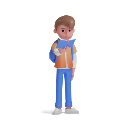 Boy character learning 3D Illustration