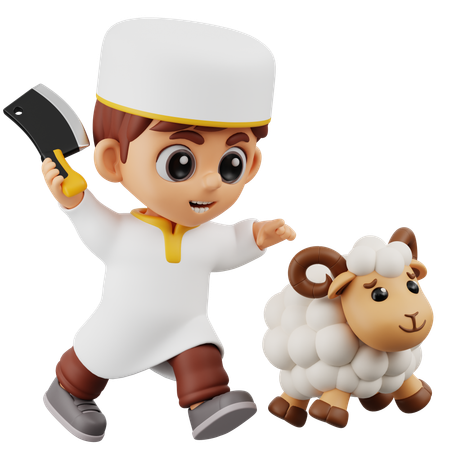 Boy Chasing Sheep  3D Icon