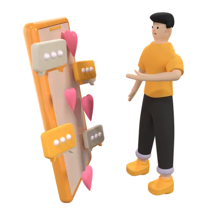 Boy chatting on dating app 3D Illustration