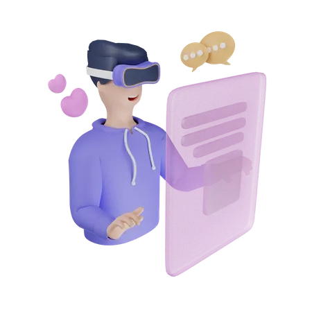 Boy chatting using metaverse  3D Illustration