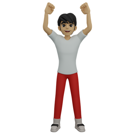 Boy cheering in competition  3D Illustration