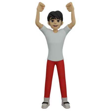 Boy cheering in competition  3D Illustration