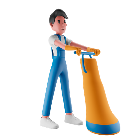 Boy cleaning the dust 3D Illustration