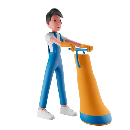 Boy cleaning the dust  3D Illustration