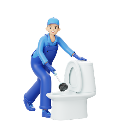 Boy Cleaning Toilet  3D Illustration