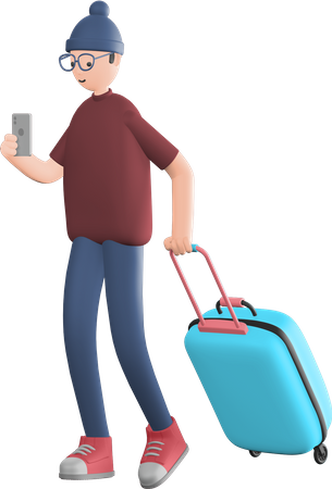 Boy clicking photo while holding bag  3D Illustration