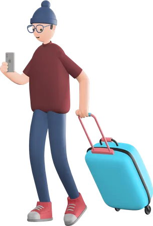 Boy clicking photo while holding bag  3D Illustration