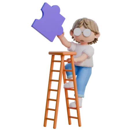 Climbing Ladder Character 3D Illustration