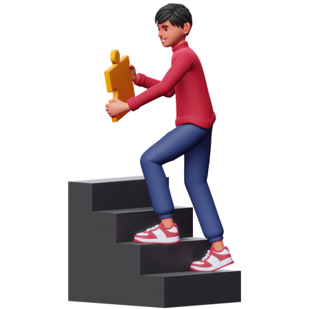 Boy Climbing Success Ladder  3D Illustration